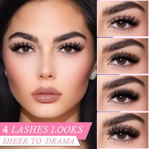 APCYUST Lashes Strips Wispy Fake Eyelashes 4 Styles Mixed Cat Eye Strip Lash False Mink Bulk Eyelash Pack Full Volume Fluffy Cateye Thick Lashes that Looks Like Extensions 3D Big Pestañas Postizas