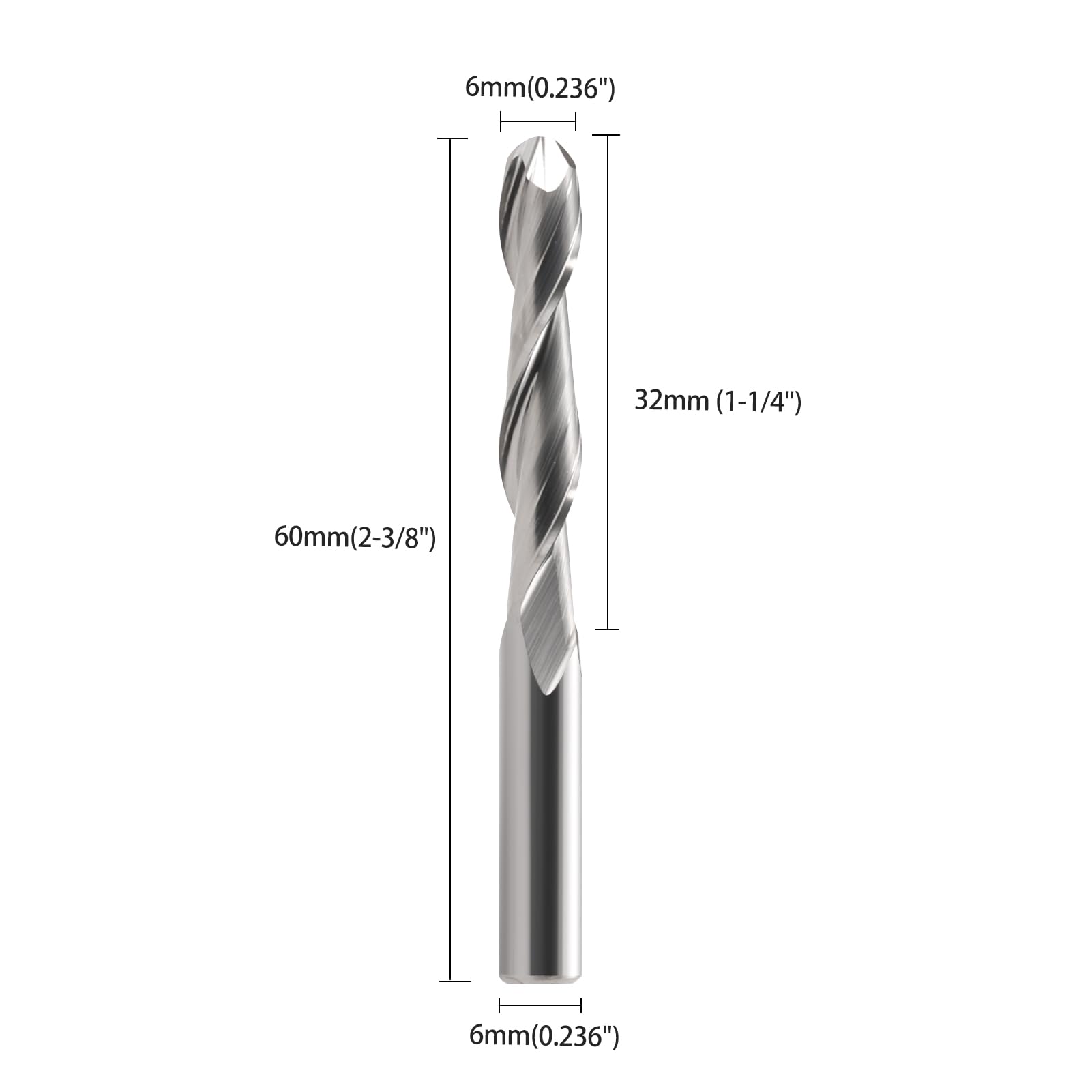 EU_HOZLY 5 STÜCKE Kugelkopffräser CNC Fräser Doppelflöte Spiralfräser 6 mm Schaft 2,36 Zoll Länge OVL