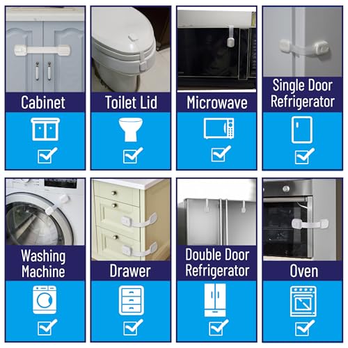 Image of Bates- Child Safety Strap Locks, 16 Pack, White, Baby Cabinet Locks with Adjustable Strap Length