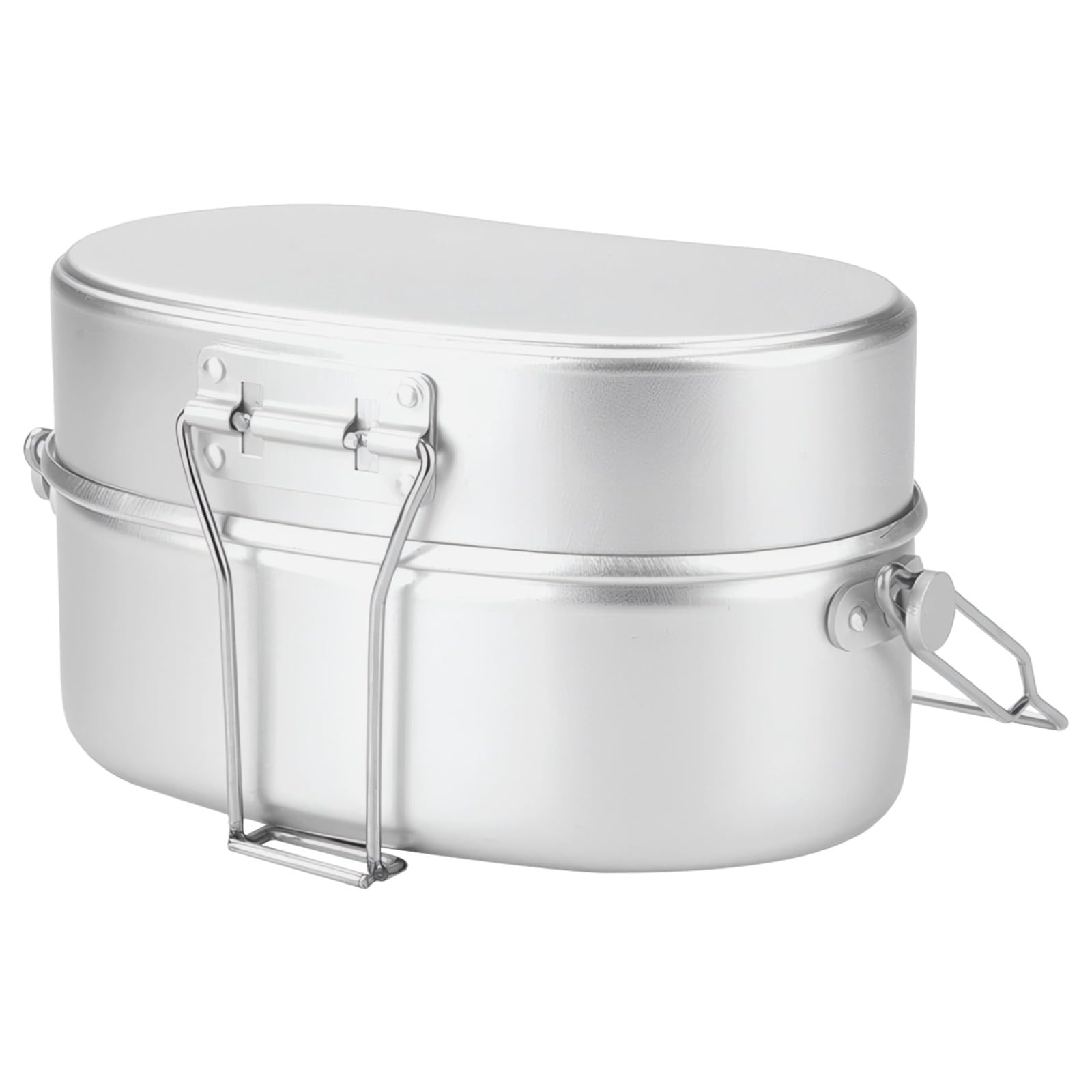 Packool Aluminum Mess Kit, German Armed Style Lunch Box, 2-Tier Portable Food Container with Folding Handle for Outdoor Camping, Hiking and Picnic, 7.9 x 5.9 in / 20 x 15 cm