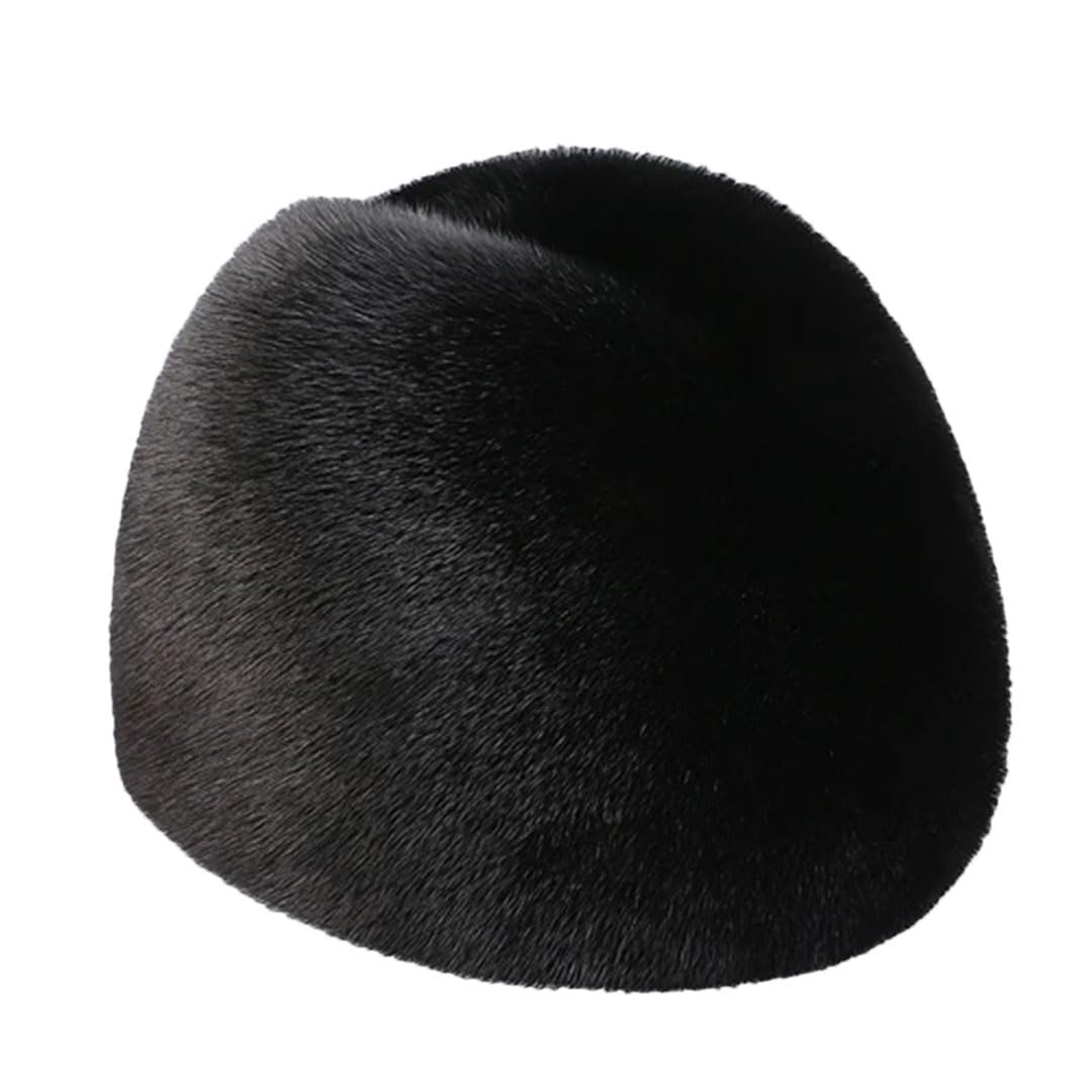 Gorro de invierno para hombre, de piel de visón, grueso y cálido, gorro de piel de invierno, gorro de regalo, gorro de calidad, Negro 4, 7 / 7 1/4