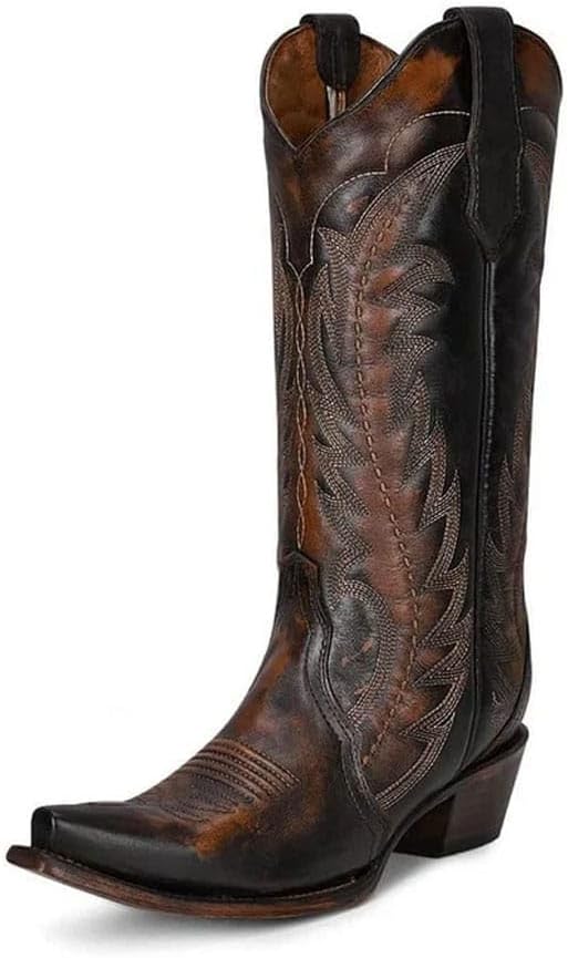 Circle G LADIE'S BROWN/TAN EMBROIDERY & TRIAD, SNIP TOE, LEATHER SOLE, WESTERN, L5872