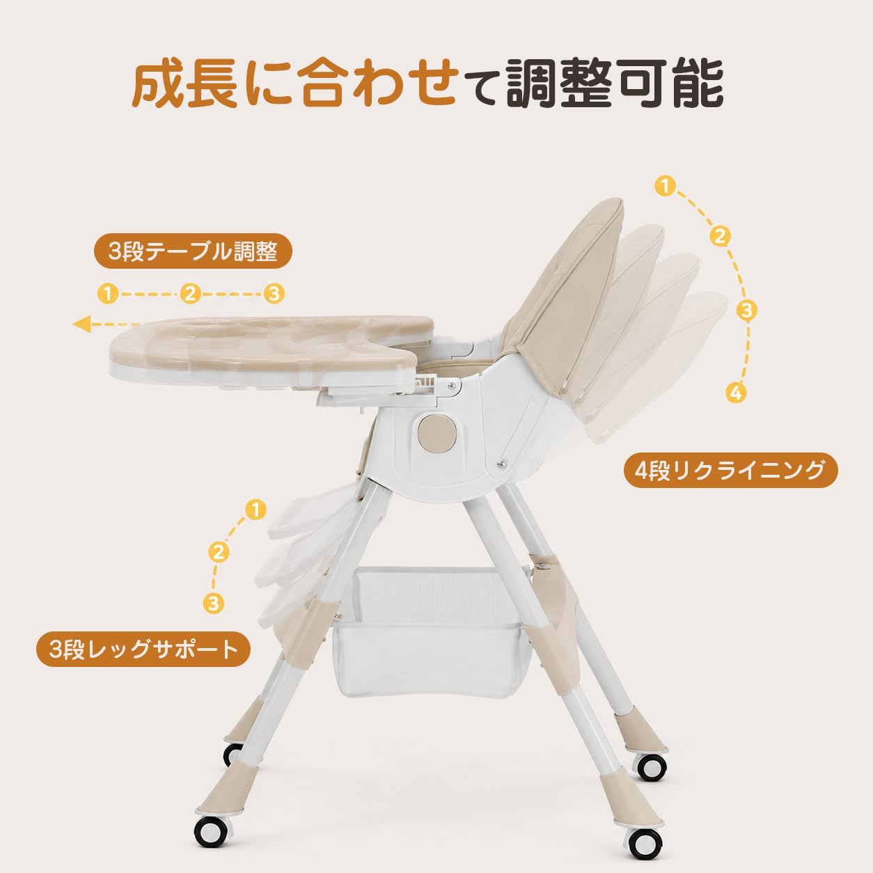 Amazon | ZOOBLY ベビーチェア ハイローチェア 折りたたみ 一台5役