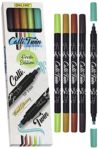 Online Calli.Twin Fresh, Double Line Pen, 5er Set Handlettering Pens, Stifte mit Doppel-Spitze, Kalligraphie-Set, Calligraphie-Spitze und gespaltene Spitze f&uuml;r Bullet Journal, Aquarell, Wasserfarben