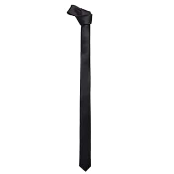 【13MONTH】Classic Slim Necktie (BLACK) Black Skinny Solid Color Necktie, 2