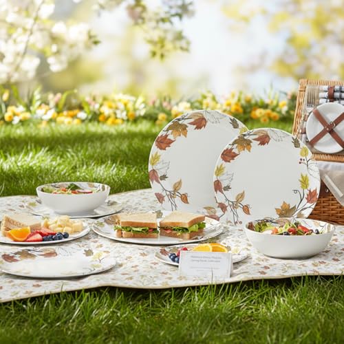 Melamine Dinnerware Set for 4, 12-Piece Fall Dishes, Yellow Maple Leaves by molidiki - Used condition - Image 5