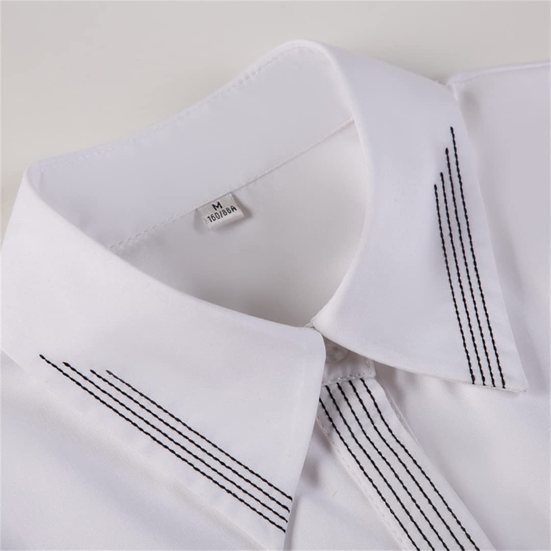 Camisa con Botones para Mujer Blusa de Negocios de Manga Corta con Cuello en V para el Trabajo Oficina Blusas Formales de Verano Navy Blue S