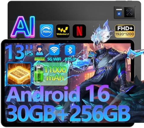 （03:00時点） U13 Android16 タブレット 13インチ タブレット 大画面、Unisoc T7280 8コアCPU、32GB RAM+256GB ROM+1TB拡張、FHD+ 1920x1200解像度 90Hz大画面、Widevine L1+Netflix対応、13MP/5MPカメラ、11000mah+Type-C+PD急速充電、5G WiFi+顔認証+画面分割+無線投影