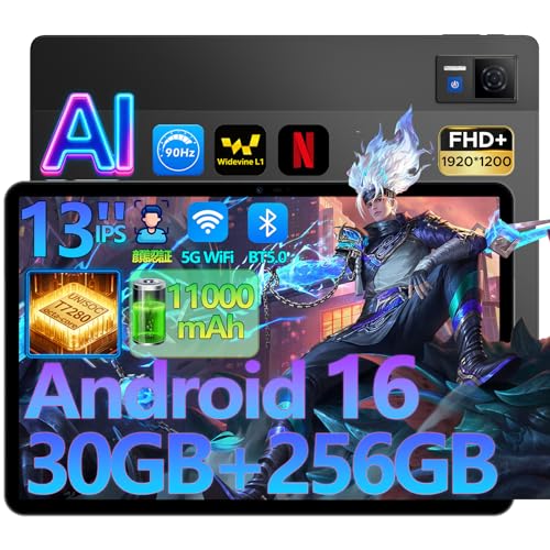 �yAndroid16 13�C���`�^�u���b�g�zU13 Android 16 �^�u���b�g�AUnisoc T7280 8�R�ACPU�A32GB RAM+256GB ROM+1TB�g���AFHD+ 1920x1200�𑜓x 90Hz���ʁAWidevine L1+Ne
