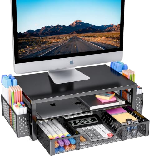Simple Trending Desk Organizer and Accessories, Monitor Stand Riser, Black - image 1