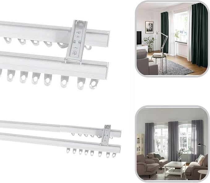 Fineline Double Curtain Track White Top (Ceiling) Mounted Heavy Duty Aluminium Bendable Curtain Rails Tracks Set With 83mm Top (Ceiling) Fix Support