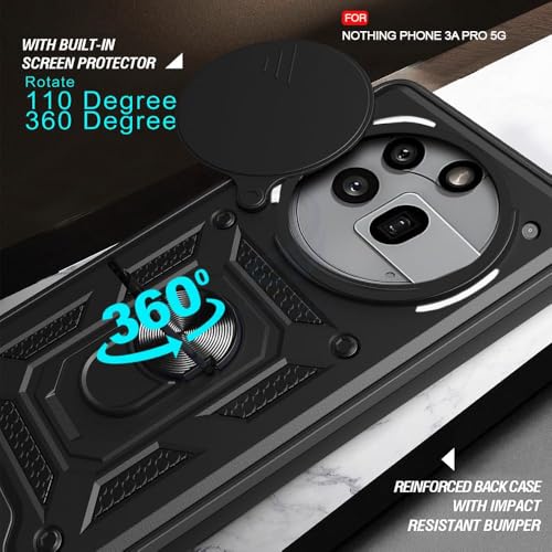 Image of AIBEX Back Cover for Nothing Phone 3(a) Pro 5G | D10 Tough Armor Case | Sliding Camera Shield | 360 Protection | Kickstand Ring Holder | Military-Grade Shockproof Bumper Case