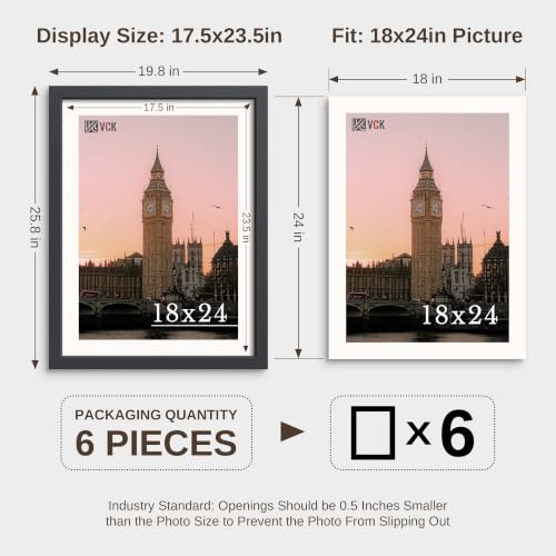 Image of VCK 18x24 Poster Frames Black - 6 Pack, Wide Border Wood Picture Frame, Multi-Directional Display Family Photos, Office Prints, Studio /Gallery, Wall Hanging