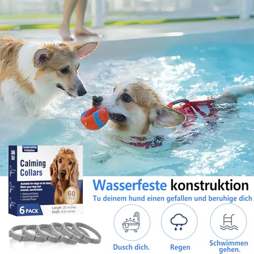 Beruhigender Kragen für Hunde,Hunde Pheromone Beruhigender Diffusor,Haustier Stopp Pissen Entlastung Angst Stress Trennung,Dauert 60 Tage,25 Zoll verstellbare Passform Alle Kleine (Grau)