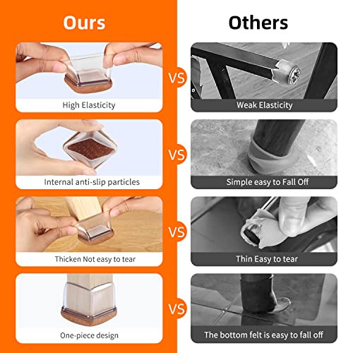 24 Pcs Clear Square Silicone Chair Leg Floor Protectors For Hardwood Floors, Felt Furniture Pads, Chair Leg Caps Covers, Floor Protectors For Chair, Bar Stool Leg Floor Protectors (Fit: 0.8''–1.1'') #TOP3