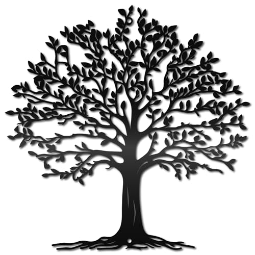 CREATCABIN Árbol de la Vida Decoración de Pared de Metal Negro Escultura Hueca Colgante de Hierro Siluetas Adorno Obra de Arte con Escritura para Dormitorio Sala de Estar Cocina Hogar Oficina 30x30cm