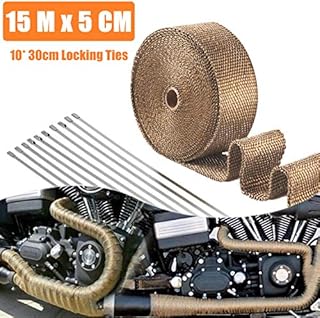 15M x 5 CM Hitzeschutzband Basaltfaser, Titanium Farbe Auspuffband mit 10 Edelstahl Kabelbinder für Fächerkrümmer Thermoband Krümmerband Auto Motorrad Auspuff (Titanium)