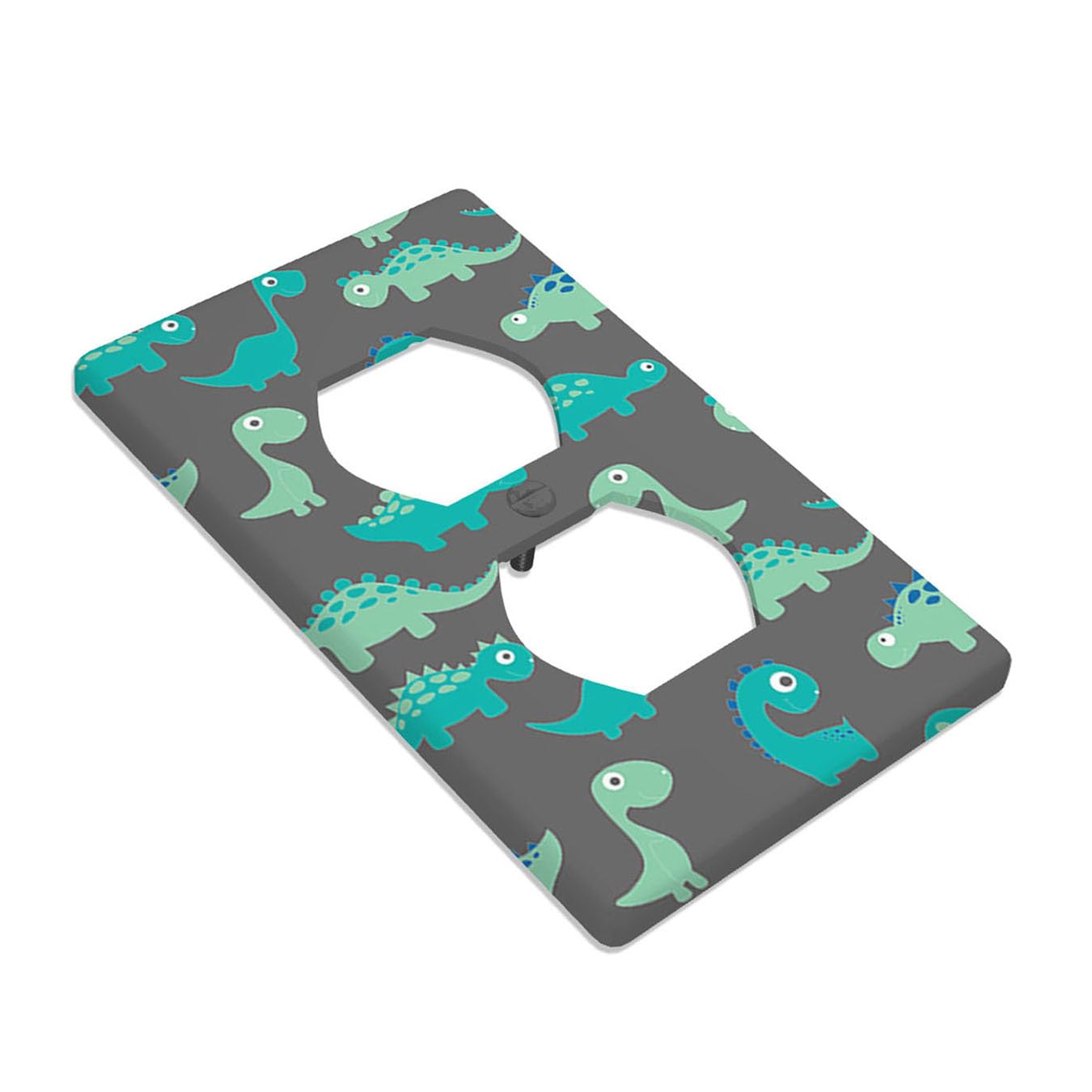 Moslion Green Dinosaur Wall Plate Covers Cartoon Cute Animal Dino 1-Gang Outlet Cover Switch Plug Duplex Home Decorative Office