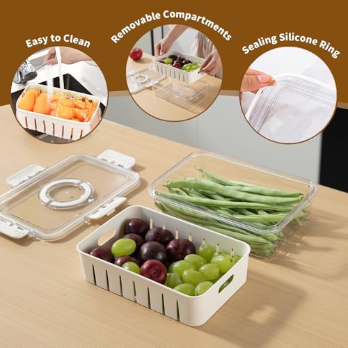 Image of HOKIPO Fridge Storage Containers - Food Grade BPA Free Plastic Food Storage Containers for Refrigerator & Freezer | Fresh Vegetable Crisper Box & Kitchen Storage Set (AR-6101)