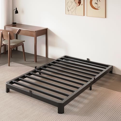 KZZLOL Low Twin Bed Frame 4 Inch, Metal Low Profile Twin Bed Frame No Box Spring Needed with...