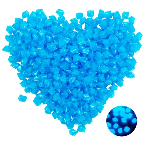450 pièces Pierre Lumineuse, Caillou Galets Phosphorescent Pierres Décoratives de Pot de Fleur 9-13MM Jardin Decoration pour Le Routes, l'allée, la Cour, l'aquarium, Bleu