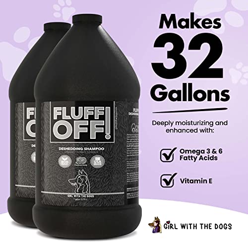 Fluff Off! by Girl With The Dogs, Natural Deshedding Dog & Cat Shampoo, 1 Gal, Made in USA, 8 Wks+