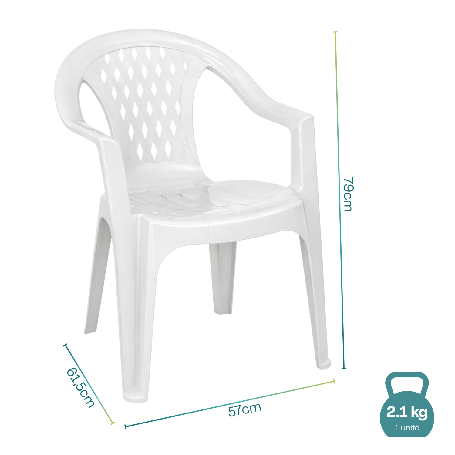 VIRSUS Set 4 Sedie da Giardino in Polipropilene Bianco 57x61.5x79 cm Impilabile con Braccioli
