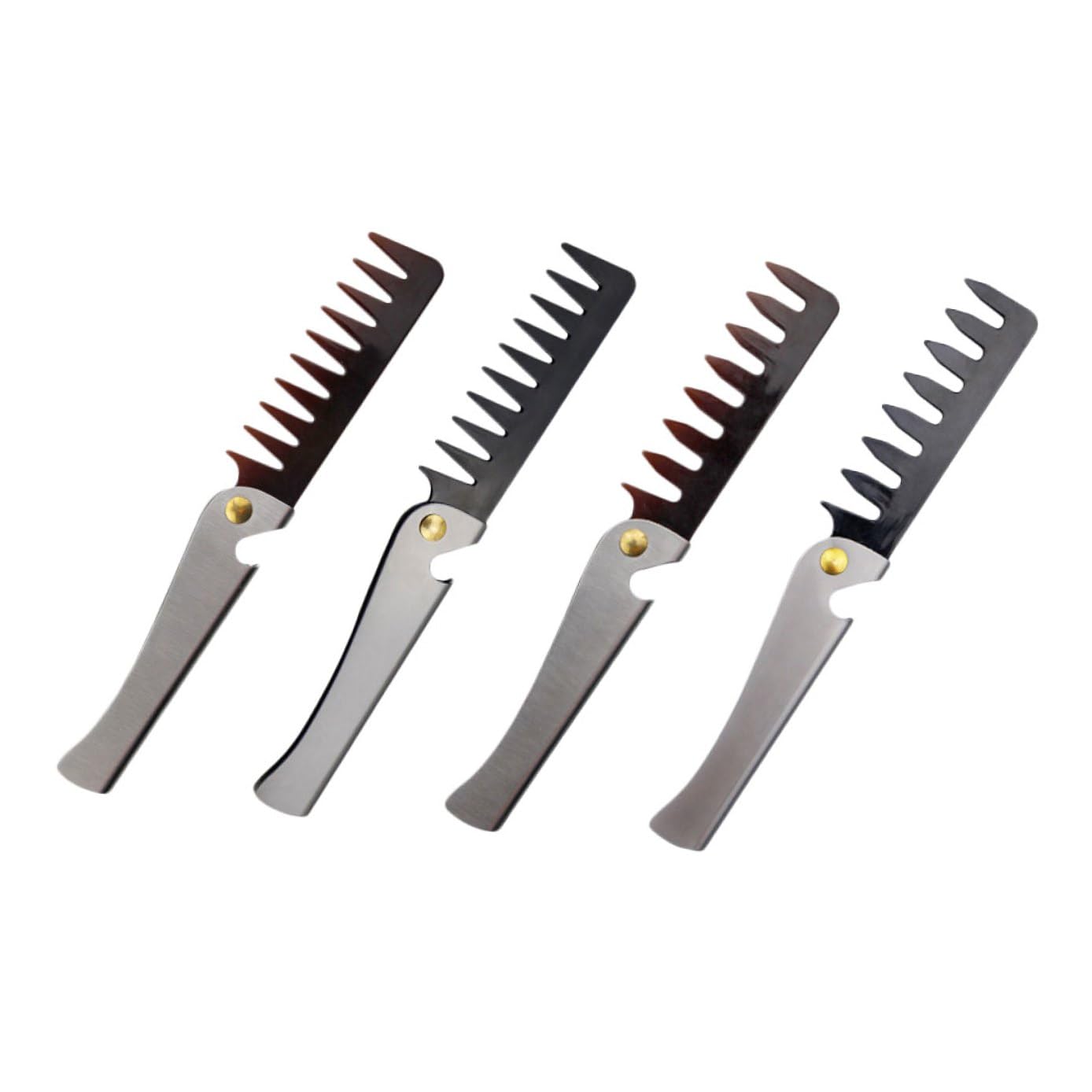 Mikikit Peine Plegable Para Hombres 4 Piezas Acero Inoxidable Vintage Resistente Plegable Para Cabello y Barba Uso Diario Viaje Diseño Compacto Empaquetado