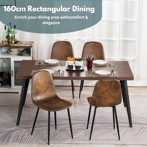 FurnitureR Esstisch 150cm Vintage Effekt Küchentisch mit Heavy Duty Metallbeinen Moderner hölzerner rechteckiger Esstisch für 4-6 Person Esszimmer Restaurant Apartments, braun
