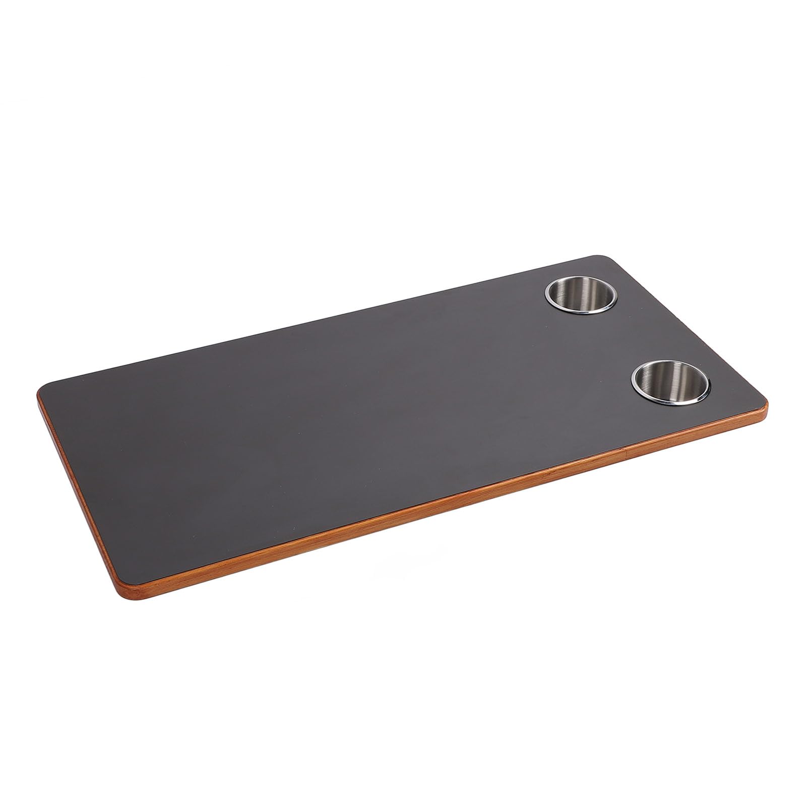 Akozon Plateau de Table pour Camping-Car, Bateau, Grand Plateau en Bois Massif avec Porte-gobelets en Acier Inoxydable, pour Camping-Car, Yacht, Terrasse, Noir, 800 X 400 Mm