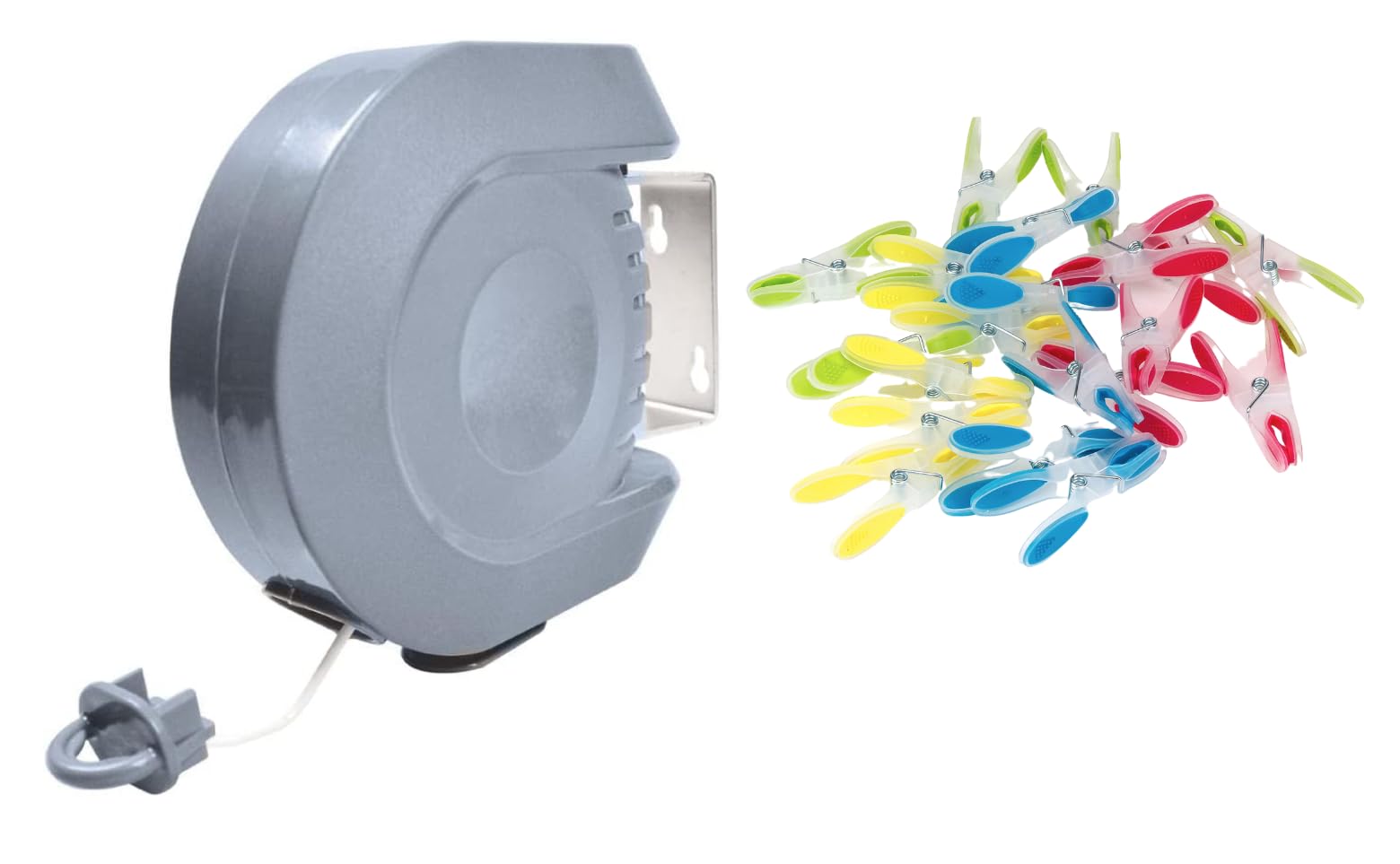 Retractable Washing Drying Line 15m Indoor and Outdoor Strong Clothes Line & Premium Soft Grip Laundry Pegs 20 Pack