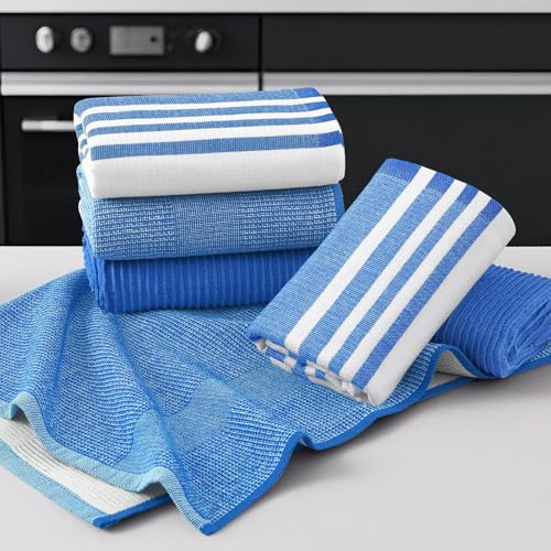 Image of Homaxy Premium Kitchen Towels(18 inchx 28 inch, 6 Pack), Large Cotton 380 GSM Kitchen Hand Towels, Soft and Absorbent Terry Dish Towels, Multipurpose Tea Towel Set with Hanging Loop, Blueberry