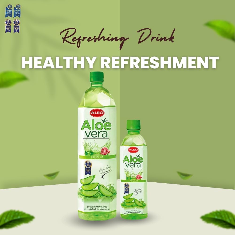 ALEO 0.5L Premium Aloe Vera Drink - Natural, No Preservatives, No Artificial Colors Superior Taste Award 2025