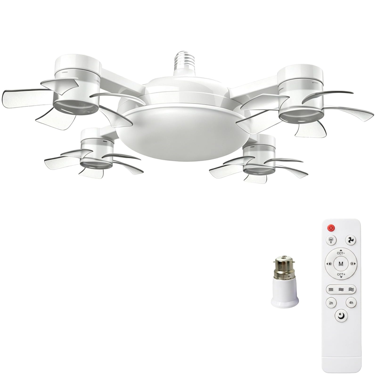 Drone Shaped Fan with Lights and Remote, 4 Heads Socket Ceiling Fan (White)