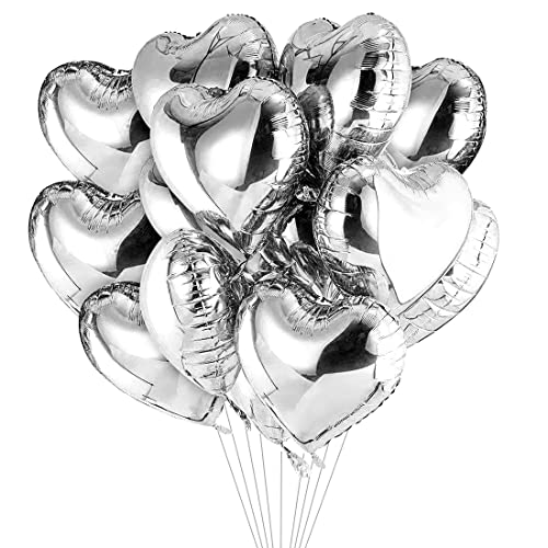 Herz Folienballons Silber 20 Stück，Herz Helium Luftballons, Herz Folienballon, Herzluftballons Heliumballon ​Folienballon, Hochzeitsdeko, Geburtstagsdeko oder Valentinstag（Silber）