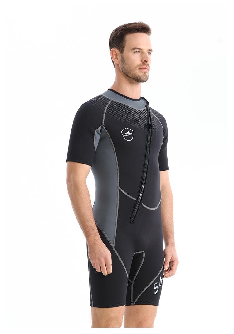 Men Shorty Wetsuit, 1.5MM Neoprene Diving Suit Athletic Swimwear for Scuba Diving Surf Snorkeling Swimming(1546-Grey,Medium)
