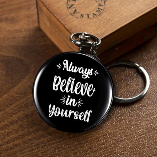 Image of Vintage Gandhi Style Pocket Watch with Engraved Designs & Messages Royal Black Analog for Men Women & Kids Includes Key Ring for car or Bike Keys Ideal Gift