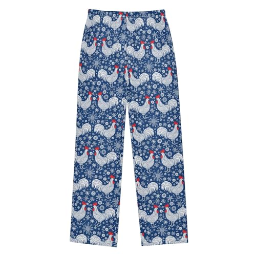 Winter Rooster Snowflake Boys Long Pants Soft Trousers Elastic Waist Kids Lounge Bottoms with Pockets S-XL