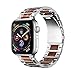 iiteeology Compatible with Apple Watch Band, Natural Wooden Steel Link Bracelet for iWatch Series 1-11 42mm 41mm 40mm 38mm - Silver