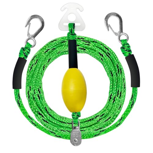 Self Centering Boat Tow Harness for Tubing & Wakeboarding 3 Foam Floats Anti-Sink Design Heavy Duty Tow Harness Kits for Pontoon Jet Ski Dinghy 12ft/16ft/24ft (Green & Black 24 FT)