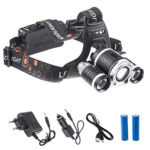 KTM Healthcare® Branco Frio, Ouro/Dourado : NOVO 6000 lumens T6 farol para Camping e Ciclismo + 2 * 18650 + Carregador AC + Carregador de Carro + Carregador USB