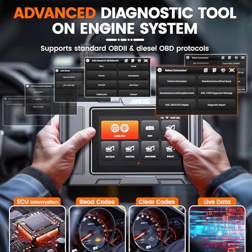 ANCEL HD3600 Heavy Equipment Diagnostic Tool with D-P-F Regen, Full System Heavy Duty Truck Scanner Machinery Scanner Diesel Code Reader Fit for Cummins, Caterpillar, John Deere, Komatsu, Yanmar&Case