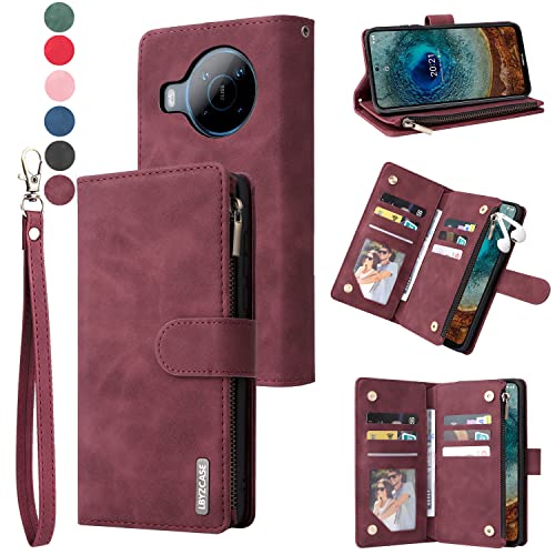 Lbyzcase For Nokia X100 Case With Card Holder,Durable Luxury Magnetic Folio Flip Leather Zipper Pocket Wrist Strap Kickstand Women Men Phone Case Cover For Nokia X100 (Wine Red) #TOP5