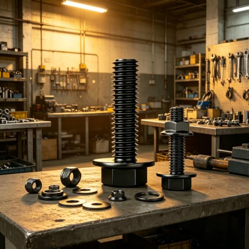 Image of 20 Set M6-1.0 x 30mm Flanged Hex Head Bolts,Flange Nuts,Flat & Lock Washers,10.9 Black Zinc Plated,Full Thread, Alloy Steel