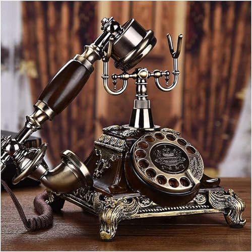 Image of Dratal Imitation Copper Vintage Style Rotary Retro Old Fashioned Corded Rotary Dial Home and Office Telephone Functional Antique Style Telephone-Bronze (DT-NEW01)