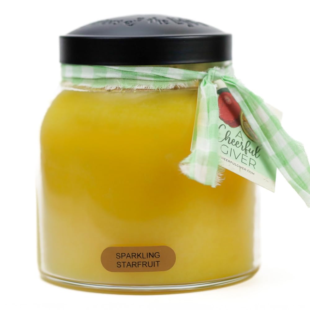 A Cheerful Giver Sparkling Starfruit 34oz Papa Scented Candle Jar with Lid Keepers of The Light 155 Hours of Burn Time, Gift for Women, Yellow