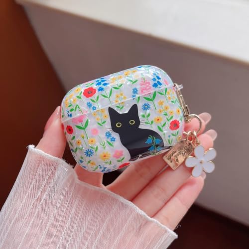 Image of MINSCOSE for AirPods Pro 2nd /1st Generation Glitter Case,Cute Cat Flower Shell Pattern Design with Girly Keychain,Soft TPU Protective Shockproof Case with Cleaner Kit for Airpods Pro /Pro 2-Cat
