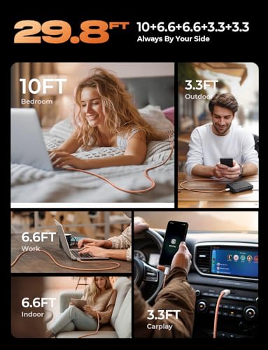 Image of LISEN USB C Cable, 5-Pack [3.3 /3.3 /6.6 /6.6 /10FT] Orange for iPhone 17 Charger Cord, 60W C to C Cable Fast Charging for iPad, iPhone 17 Air 16 15 Pro Max, Samsung Z Flip 7 /S25 /S24