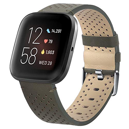 VLUNT Compatible con la Correa Fitbit Versa, Correa de Repuesto de Cuero Genuino con Pasador de liberación rápida Compatible con la Correa Fitbit Versa 2, para la Correa Versa Lite Edition Hombres