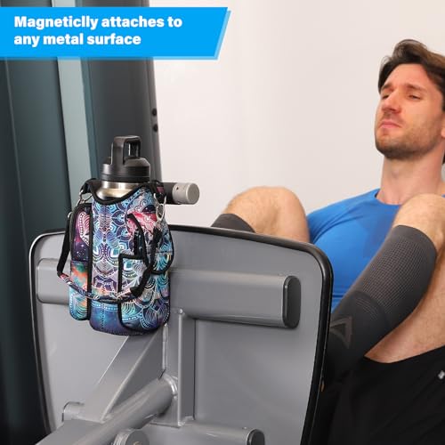 Image of icolor Magnetic Gym Bag Water Bottle Carrier Holder with Phone Pockets & Shoulder Strap,Gym Magnetic Bag 5 Built-in Magnets Gym Accessories Organizer Pouch Sling Sleeve for Men Women (Mandala)
